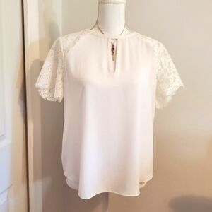 Ann Taylor Lace Sleeve Keyhole Top - Ivory Medium
